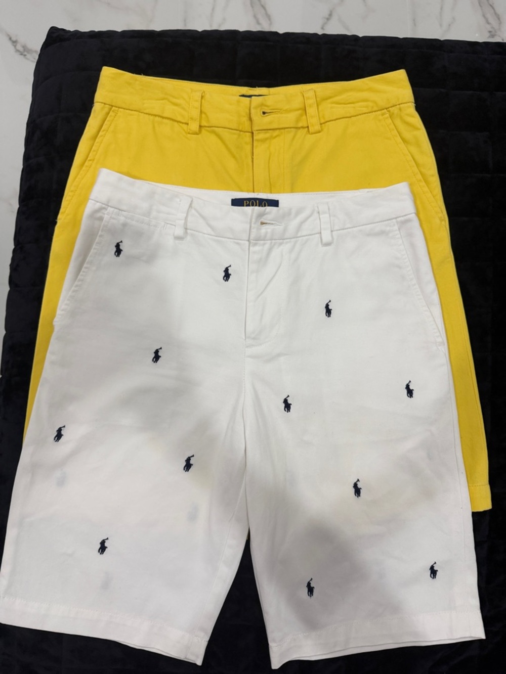Polo by Ralph Lauren White Embroidered Logo Shorts + Yellow Chino Shorts